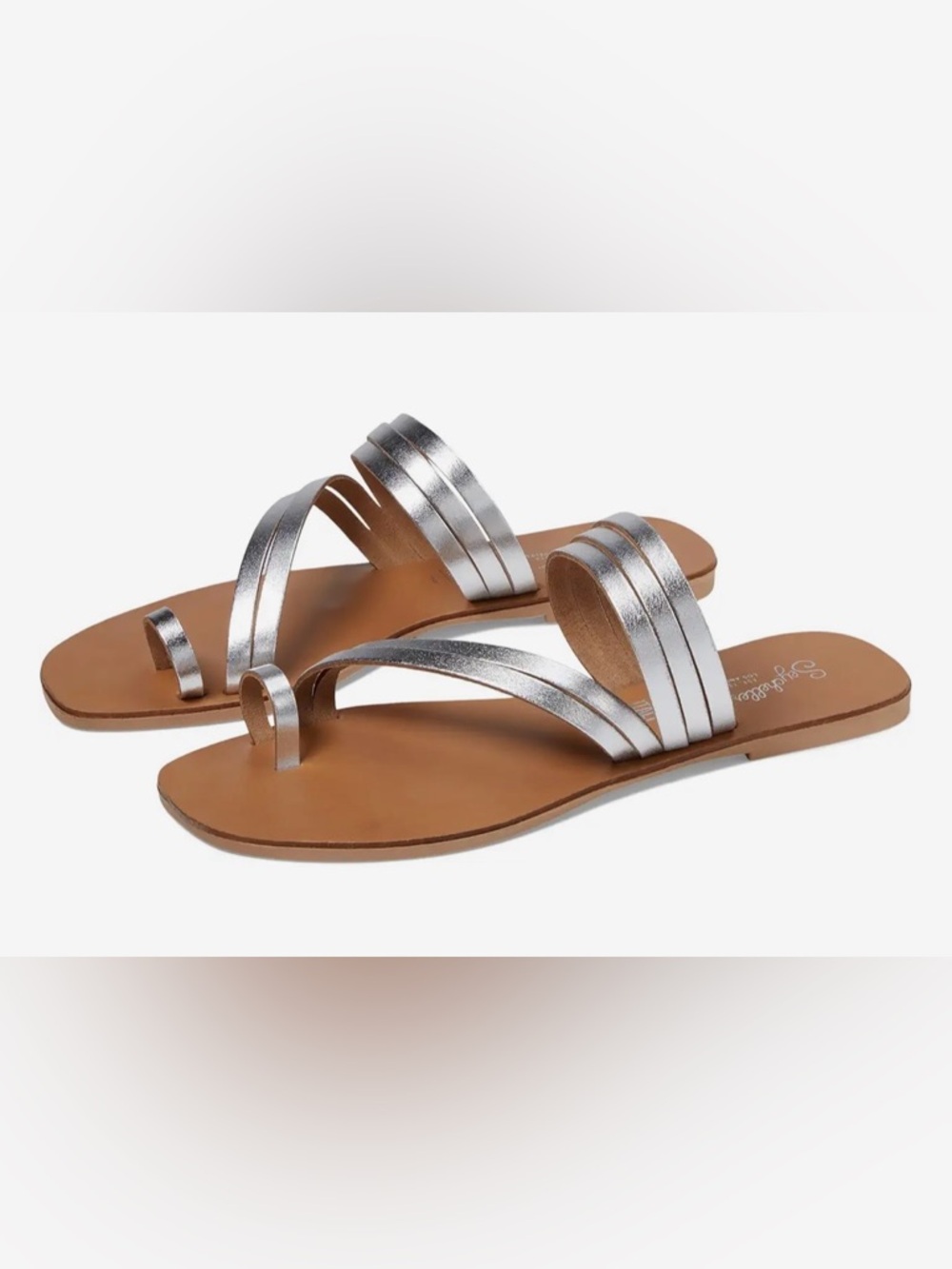 NWB Seychelles Summer rain Metallic Silver Leather Strappy Toe-Ring Sandals